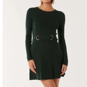 Ever New Long Sleeve Green Ribbed Knit Belted Dress NWT